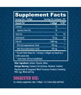 Омега 3 Рибено Масло 1000 мг., 200 софт. / HAYA LABS Omega 3 1000 mg Fish Oil / 200 Softgels