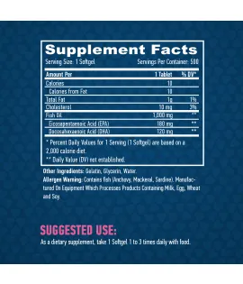 Омега 3 Рибено Масло 1000 мг., 500 софт. / HAYA LABS Omega 3 1000 mg Fish Oil / 500 Softgels
