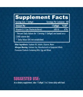 Витамин Д-3, 400 IU, 100 софт. /HAYA LABS Vitamin D3 / 400 IU / 100 Softgels